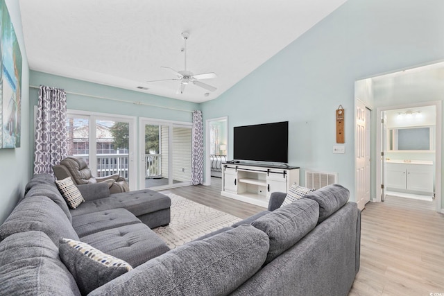 601 N Hillside Dr Unit 4632, North Myrtle Beach, SC 29582 - living area with light wood finished floors, a ceiling fan, and high vaulted ceiling