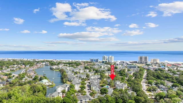 aerial view with a view of city and a water view