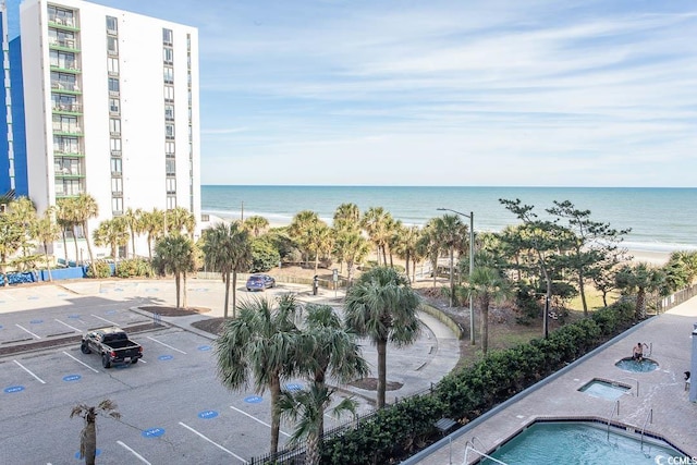 view of water feature with a view of the beach