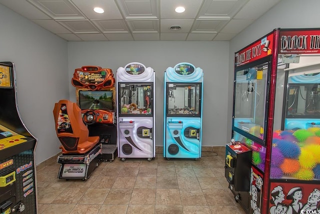 recreation room with visible vents and recessed lighting