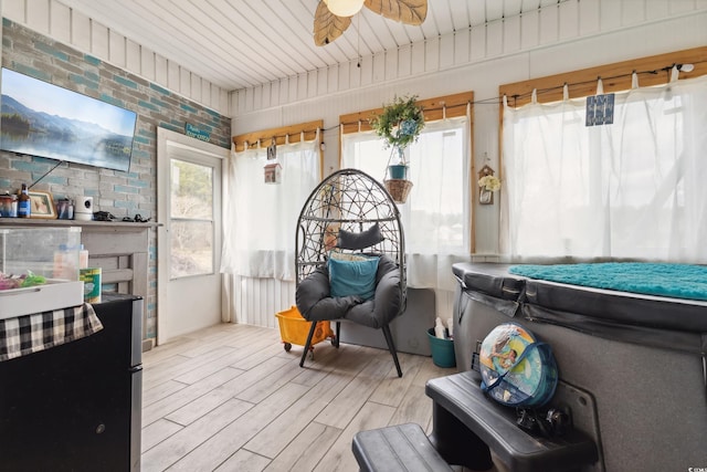 interior space featuring a ceiling fan