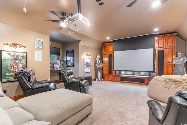 3100 Lahinch Dr, Myrtle Beach, SC 29579 - cinema featuring lofted ceiling, recessed lighting, a ceiling fan, and light colored carpet