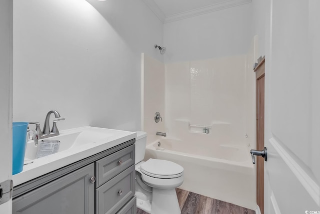 3600 White Wing Cir, Myrtle Beach, SC 29579 - full bathroom featuring ornamental molding, toilet, vanity, wood finished floors, and bathtub / shower combination