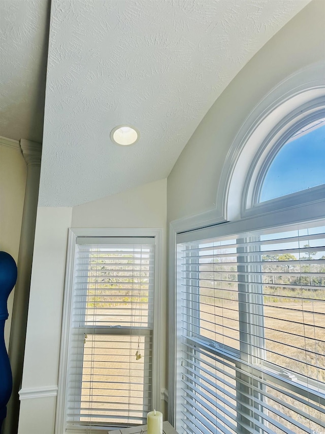 interior details with a textured ceiling