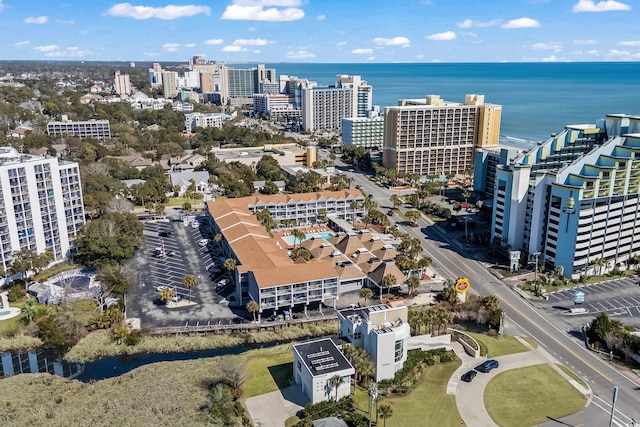 aerial view with a water view and a city view