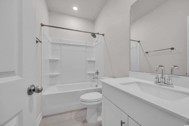 full bathroom featuring tile patterned flooring, bathtub / shower combination, vanity, and toilet