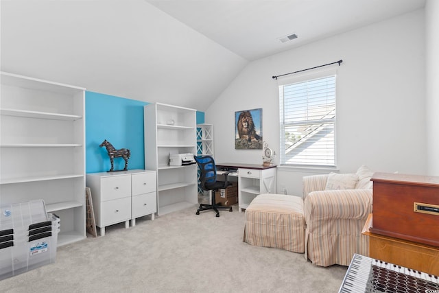 2476 Blue Crane Cir Unit 101, Myrtle Beach, SC 29577 - office with heating unit, visible vents, carpet floors, and vaulted ceiling