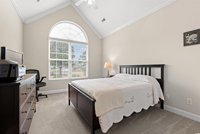 bedroom featuring light carpet, visible vents, baseboards, and multiple windows