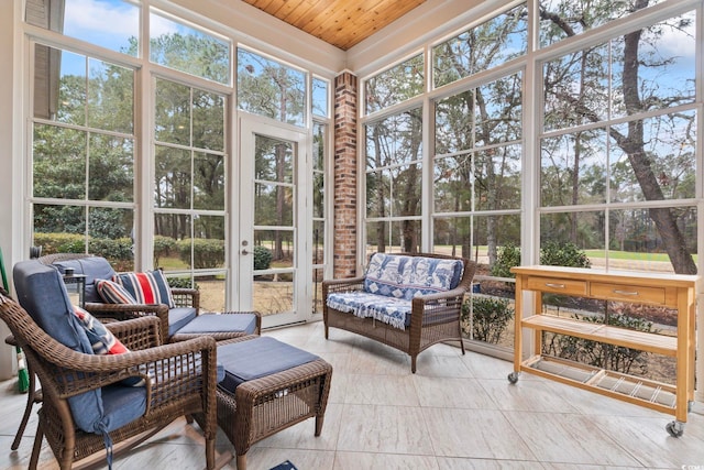 sunroom / solarium with wooden ceiling