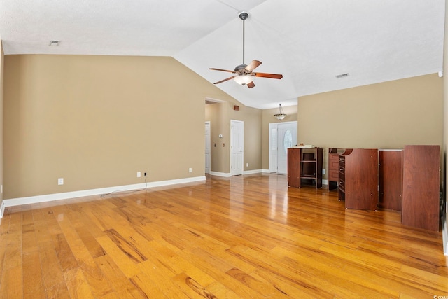 197 Black Bear Rd, Myrtle Beach, SC 29588 - unfurnished living room with a ceiling fan, light wood-style floors, and vaulted ceiling