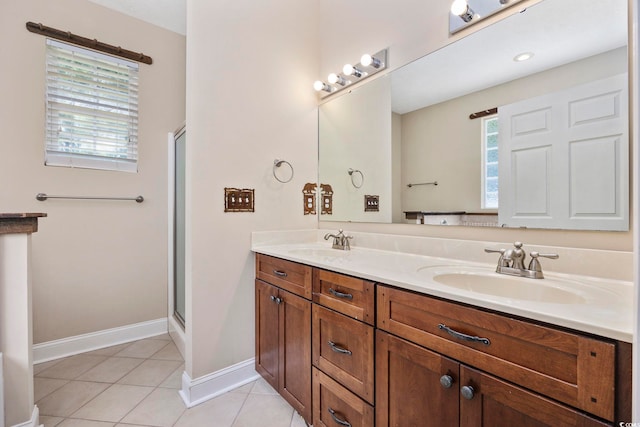 197 Black Bear Rd, Myrtle Beach, SC 29588 - full bathroom with double vanity, a shower stall, and tile patterned floors