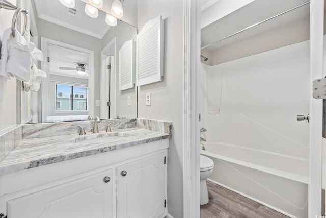 900 N Waccamaw Dr Unit 303, Murrells Inlet, SC 29576 - bathroom with vanity, wood finished floors,  shower combination, crown molding, and ceiling fan
