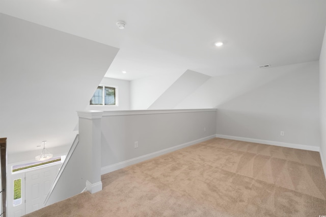 bonus room with carpet flooring, recessed lighting, and baseboards