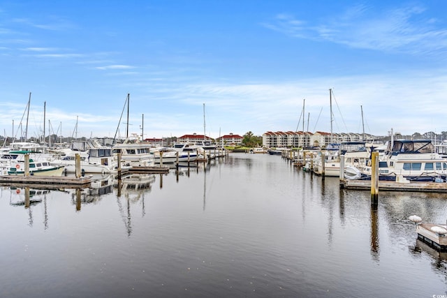 view of dock with a water view