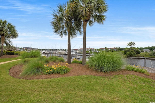 view of yard with a water view