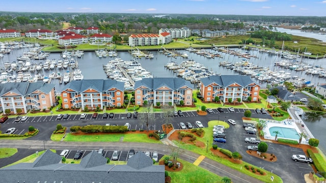 aerial view featuring a water view