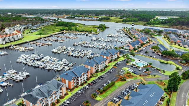 bird's eye view featuring a water view