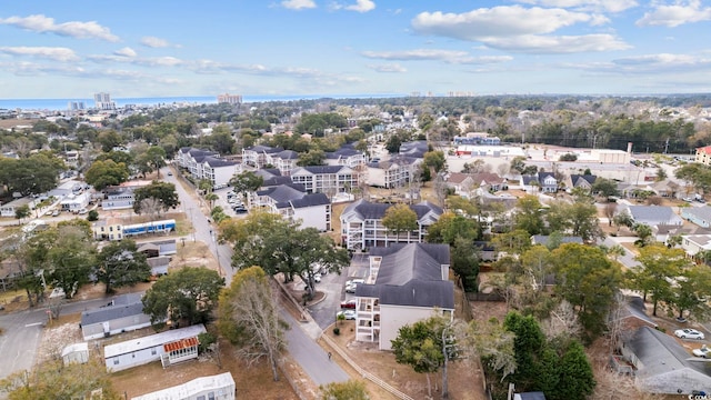 aerial view featuring a water view and a residential view