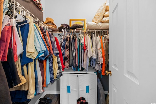 walk in closet with wood finished floors