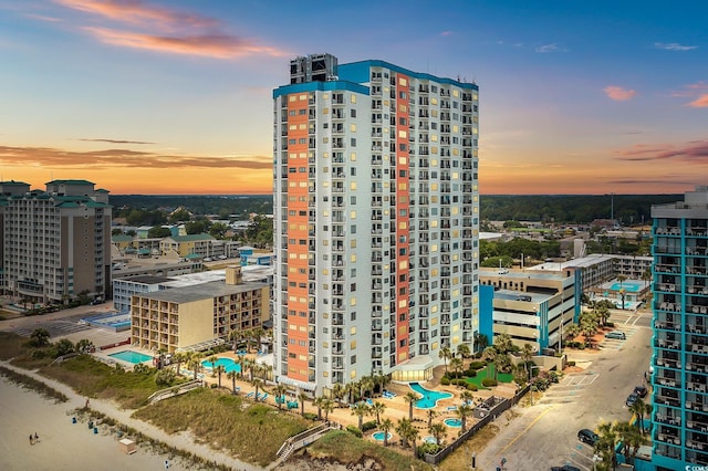 property's view of city featuring a water view