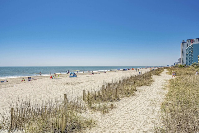 property view of water featuring a view of the beach