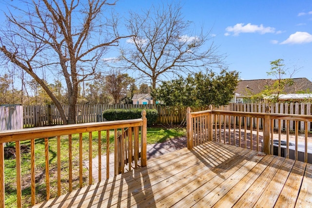 wooden terrace featuring a fenced backyard