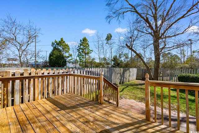 wooden deck featuring a fenced backyard