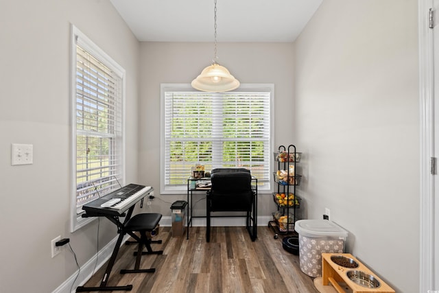 office with wood finished floors and baseboards