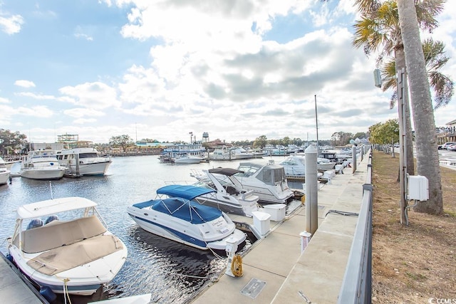 view of dock with a water view