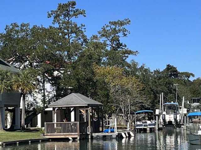 3615 Sunfish St, Murrells Inlet, SC 29576 - view of dock featuring a gazebo and a water view