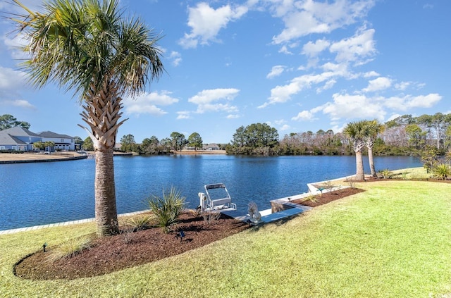 water view featuring a dock