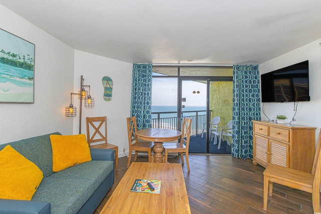 6804 N Ocean Blvd Unit 1211, Myrtle Beach, SC 29572 - living room with dark wood finished floors and a wall of windows