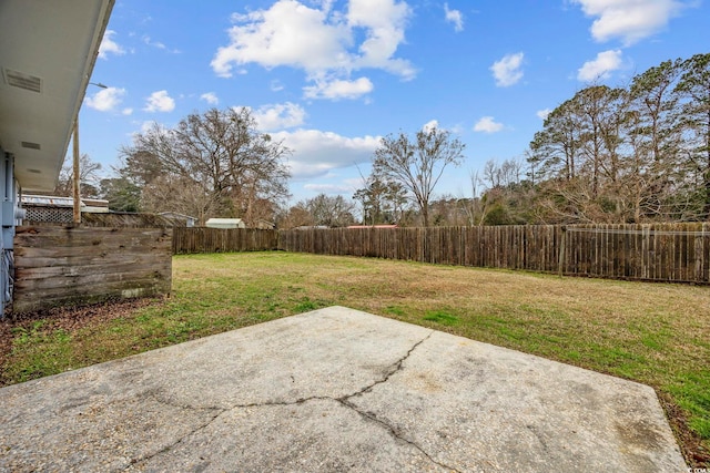 view of yard featuring a patio and a fenced backyard