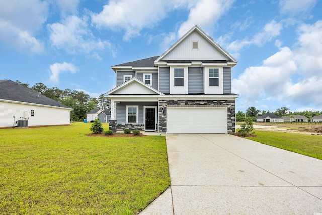 1064 Jase Dr, Longs, SC 29568 - craftsman inspired home featuring cooling unit, board and batten siding, stone siding, a garage, and a front yard