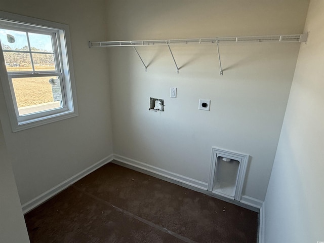 laundry area with hookup for a washing machine, baseboards, laundry area, and hookup for an electric dryer