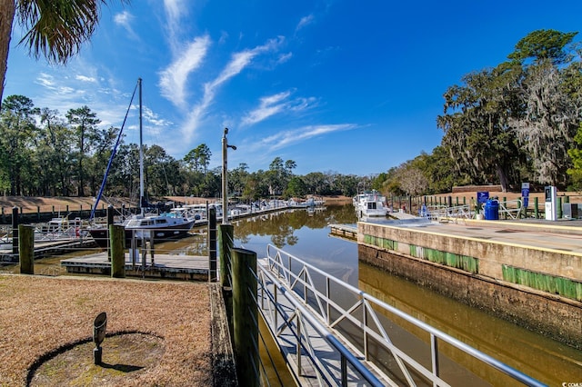 view of dock with a water view