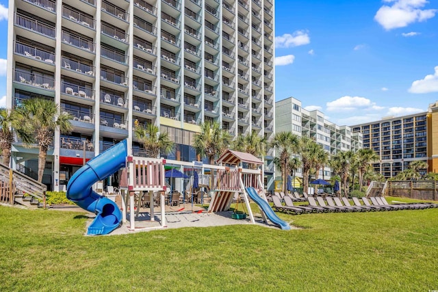 community play area with a yard