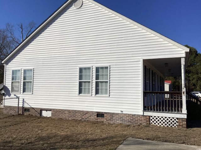 view of property exterior featuring crawl space