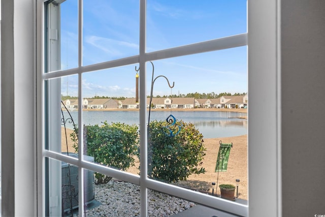 view of water feature with a residential view