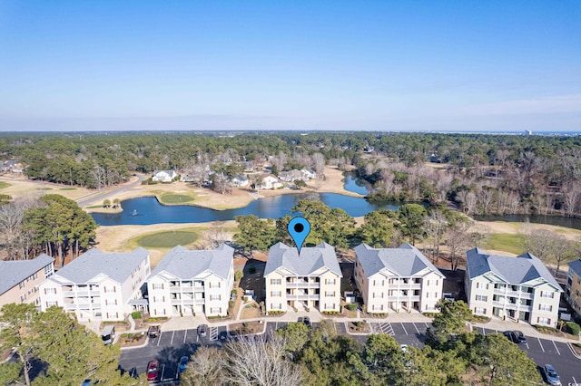 aerial view with a water view and a residential view