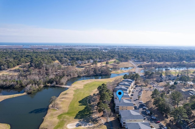 drone / aerial view featuring a water view