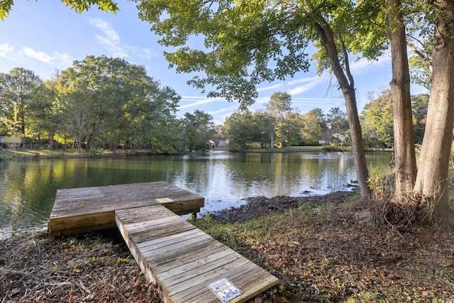 view of dock with a water view