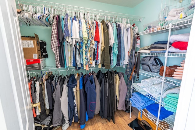 walk in closet featuring wood finished floors
