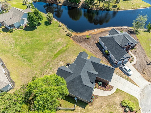 aerial view with a water view