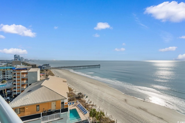 view of water feature with a beach view