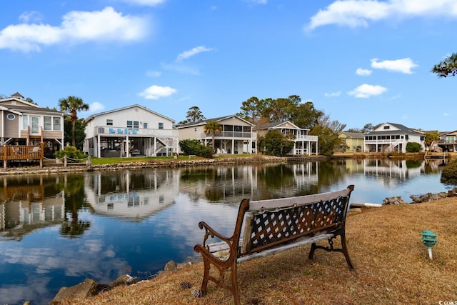 view of water feature with a residential view