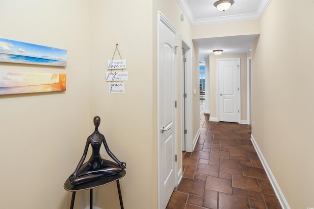 100 N Beach Blvd Unit 1917, North Myrtle Beach, SC 29582 - hallway featuring stone tile floors, ornamental molding, and baseboards