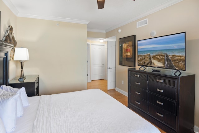 100 N Beach Blvd Unit 1917, North Myrtle Beach, SC 29582 - bedroom with wood finished floors, crown molding, baseboards, and a ceiling fan