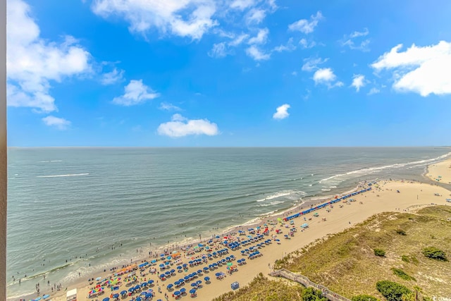 aerial view featuring a water view and a view of the beach