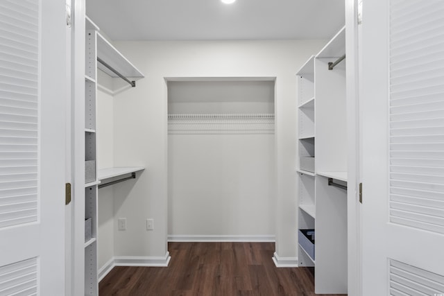 walk in closet with wood finished floors